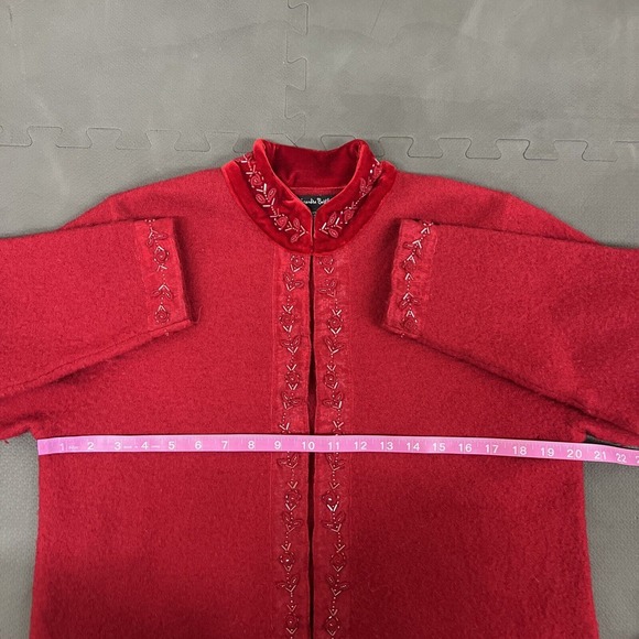 Vintage Alexandra Bartlett Wool Cardigan Red Embroidered Beaded Sweater Small FS - Picture 9 of 12